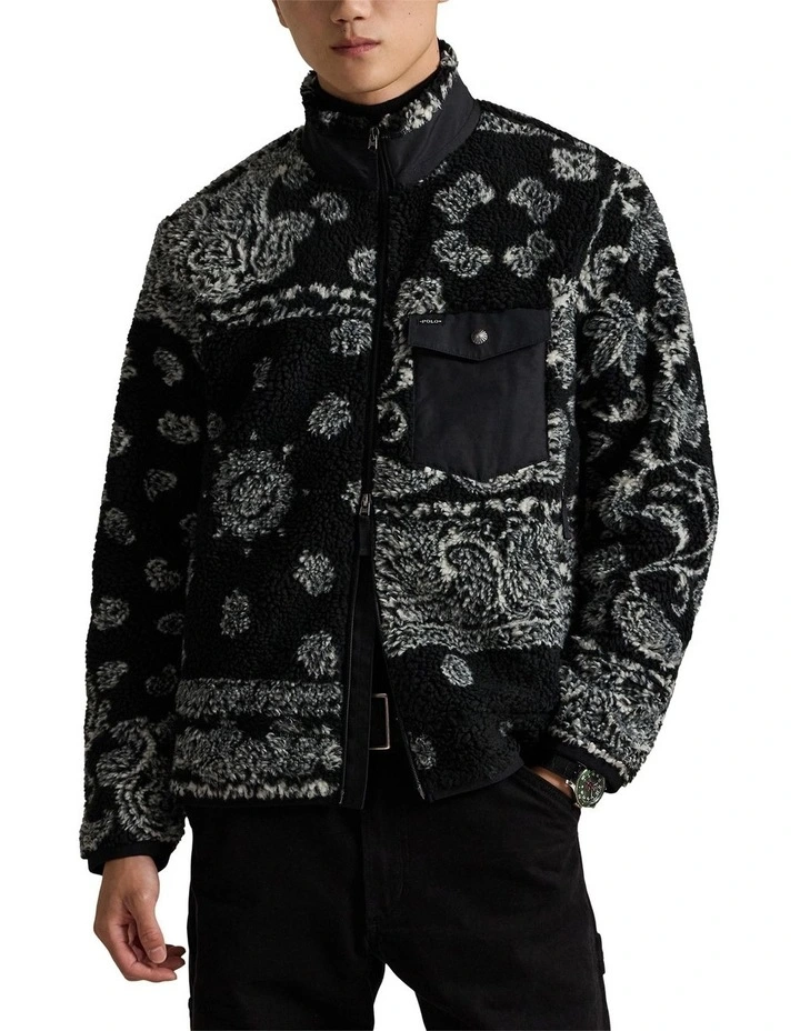 Bandanna-Patterned Hybrid Jacket in Black image 1