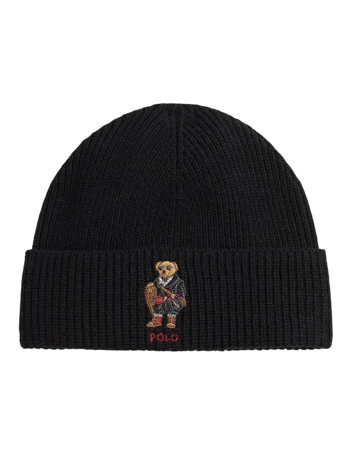 Bear Rib-Knit Beanie in Black image 1