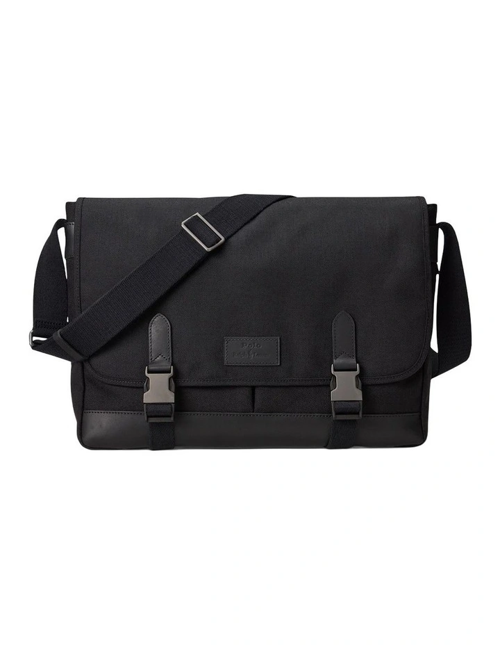 Leather-Trim Travel Messenger Bag in Black image 1