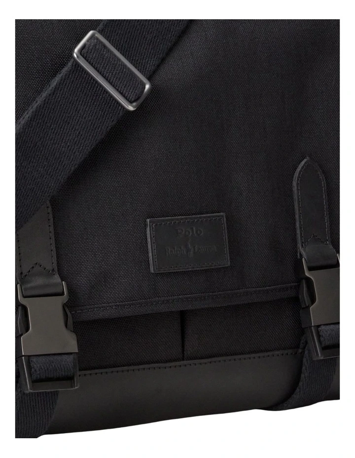 Leather-Trim Travel Messenger Bag in Black image 4