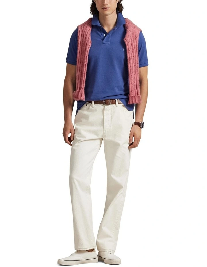 The Iconic Custom Slim Fit Mesh Polo in Blue image 3