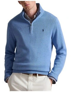 Cotton Quarter-Zip Mockneck Sweater