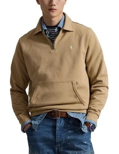 Loopback Fleece Quarter-Zip Sweatshirt in Beige