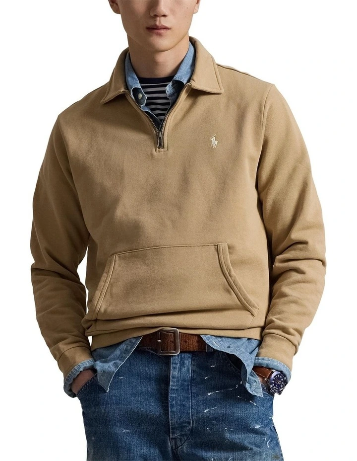 Loopback Fleece Quarter-Zip Sweatshirt in Beige image 1
