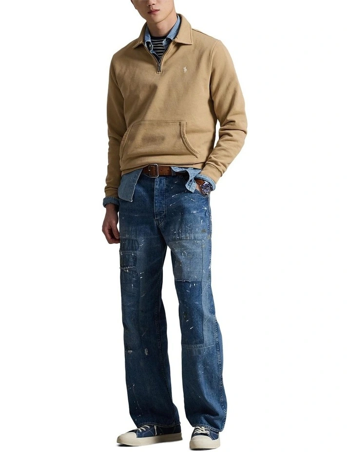 Loopback Fleece Quarter-Zip Sweatshirt in Beige image 3