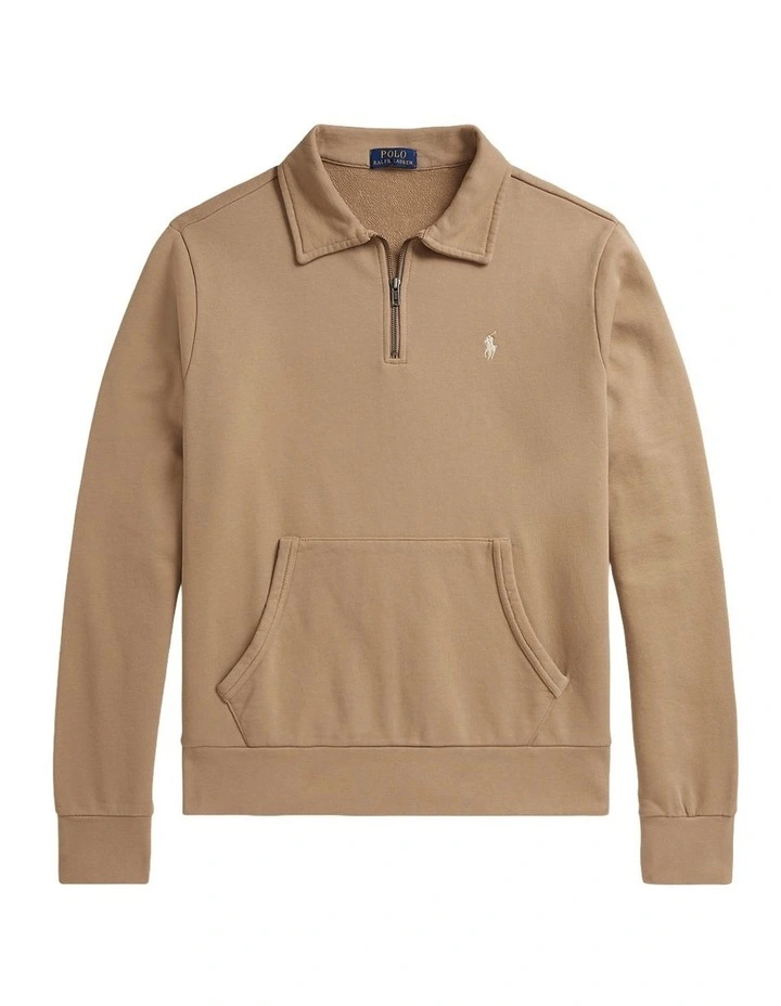 Loopback Fleece Quarter-Zip Sweatshirt in Beige image 4