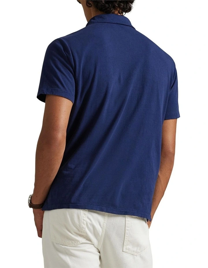 Standard Fit Cotton-Linen Polo Shirt in Navy image 2
