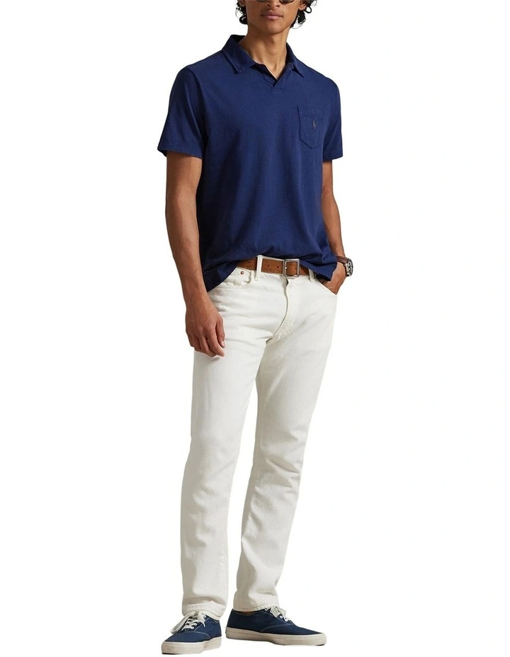 Standard Fit Cotton-Linen Polo Shirt in Navy image 3