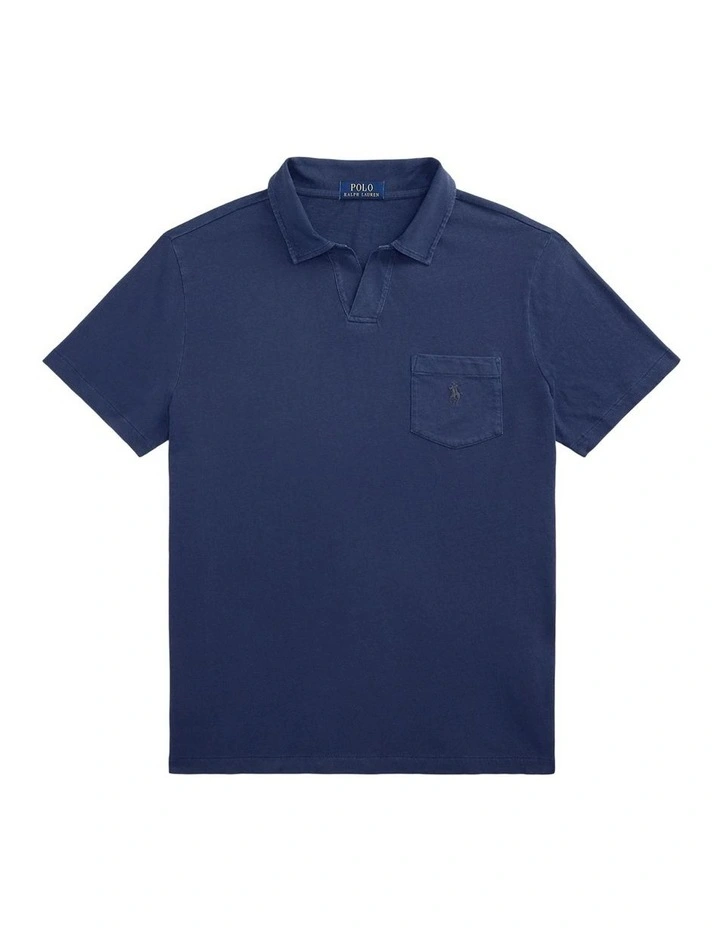 Standard Fit Cotton-Linen Polo Shirt in Navy image 4