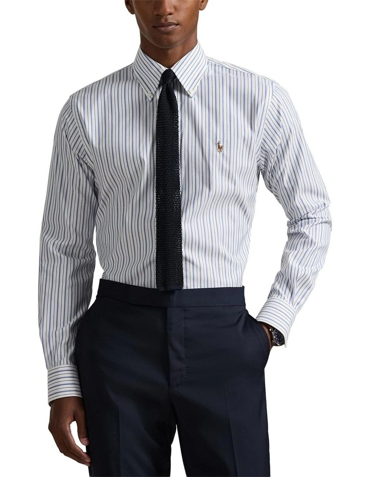 Custom Fit Striped Pinpoint Oxford Shirt in White image 1