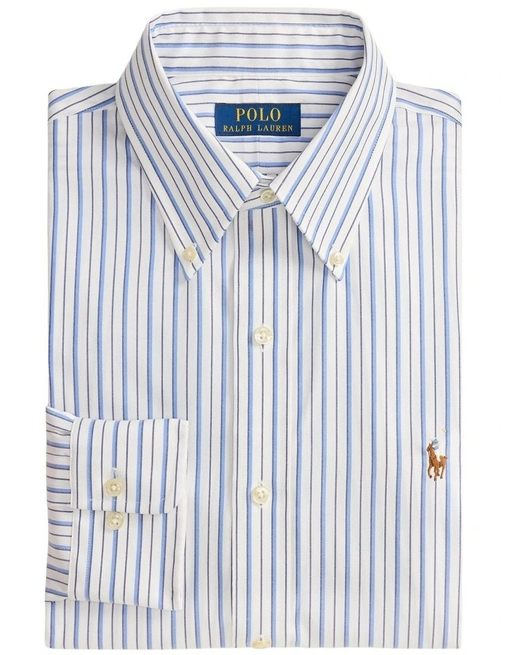 Custom Fit Striped Pinpoint Oxford Shirt in White image 4