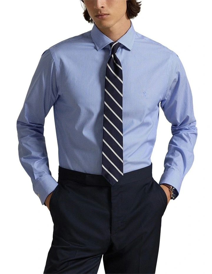 Custom Fit Striped Poplin Shirt in Blue image 1