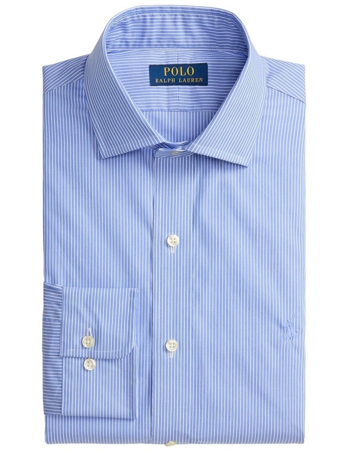 Custom Fit Striped Poplin Shirt in Blue image 4