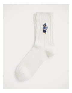 Polo Bear Cable-Knit Half-Crew Socks
