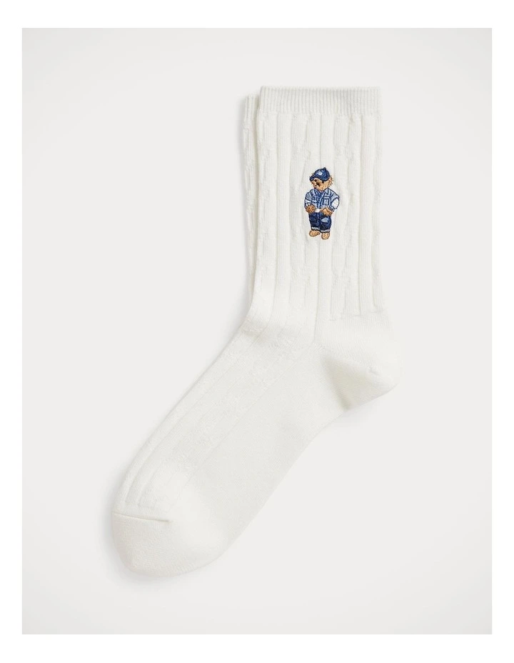 Polo Bear Cable-Knit Half-Crew Socks image 1