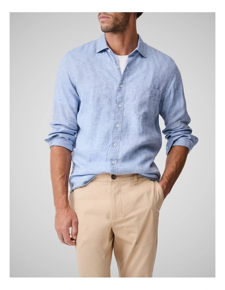 Coromandel Long Sleeve Sports Fit Shirt in Denim image 1