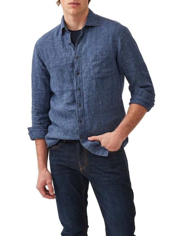 Coromandel Long Sleeve Sports Fit Shirt in Marine image 1