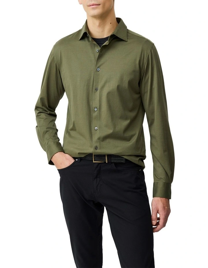 Ascot Park Long Sleeve Sports Fit Shirt in Khaki image 1