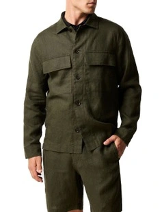 Resort Linen Shacket  in Marine