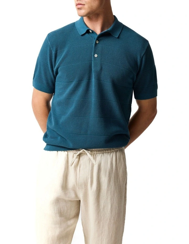 Masons Flat Knit Polo in Teal image 1