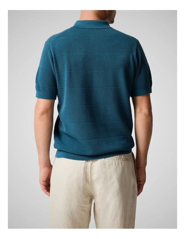 Masons Flat Knit Polo in Teal image 3