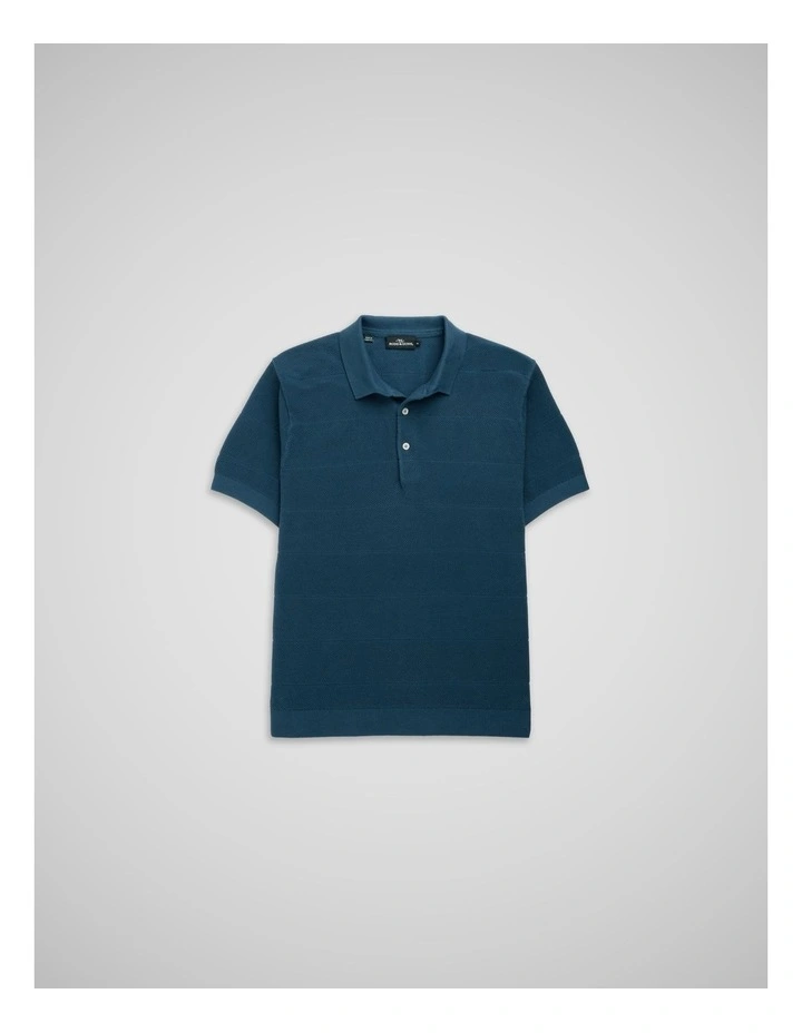Masons Flat Knit Polo in Teal image 4