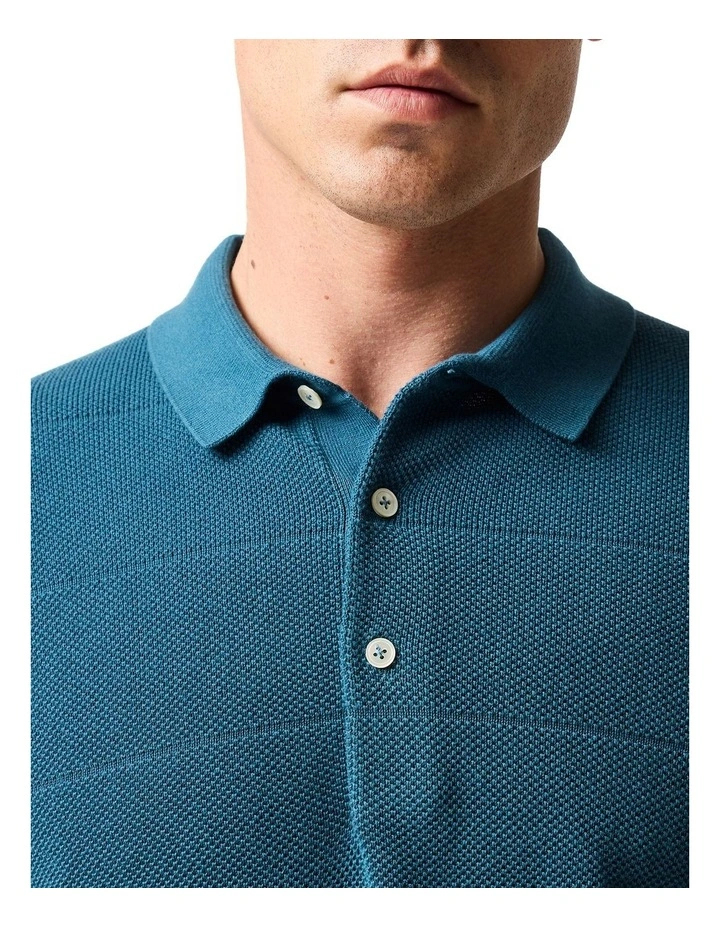 Masons Flat Knit Polo in Teal image 6