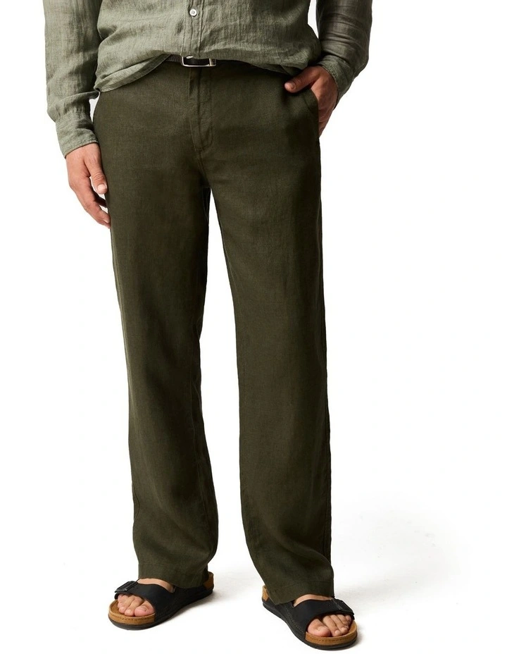 Resort Linen Pant in Dark Olive image 1