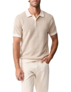 Oyster Island Knit Polo in Acorn