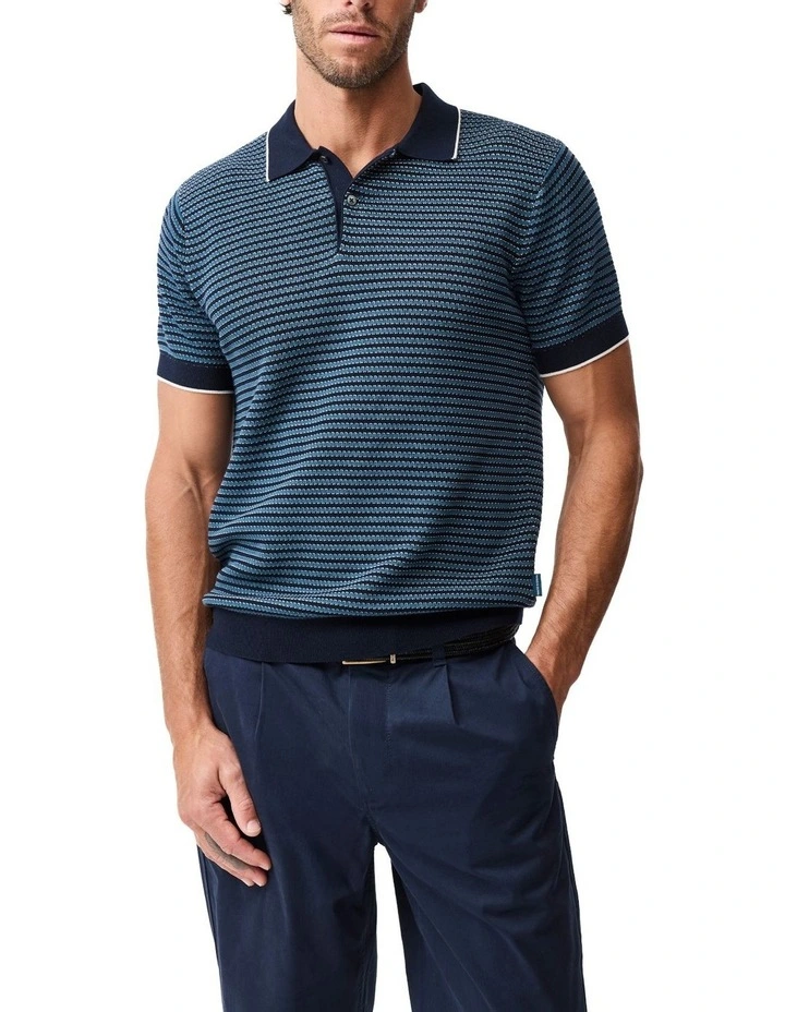 Oyster Island Knit Polo in Teal image 1
