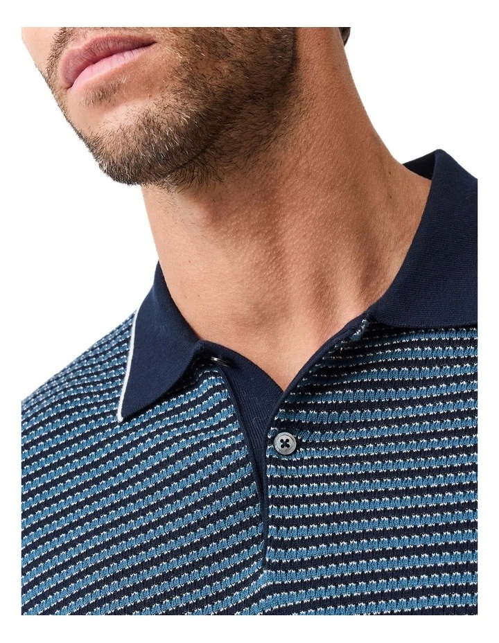 Oyster Island Knit Polo in Teal image 4