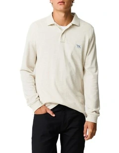 Long Sleeve Gunn Sports Fit Polo in Natural