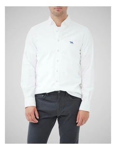 Oxford Long Sleeve Sports Fit Shirt in Blanc