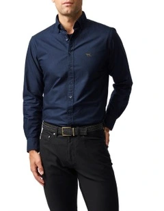 Gunn Oxford Long Sleeve Sports Fit Shirt in Ink