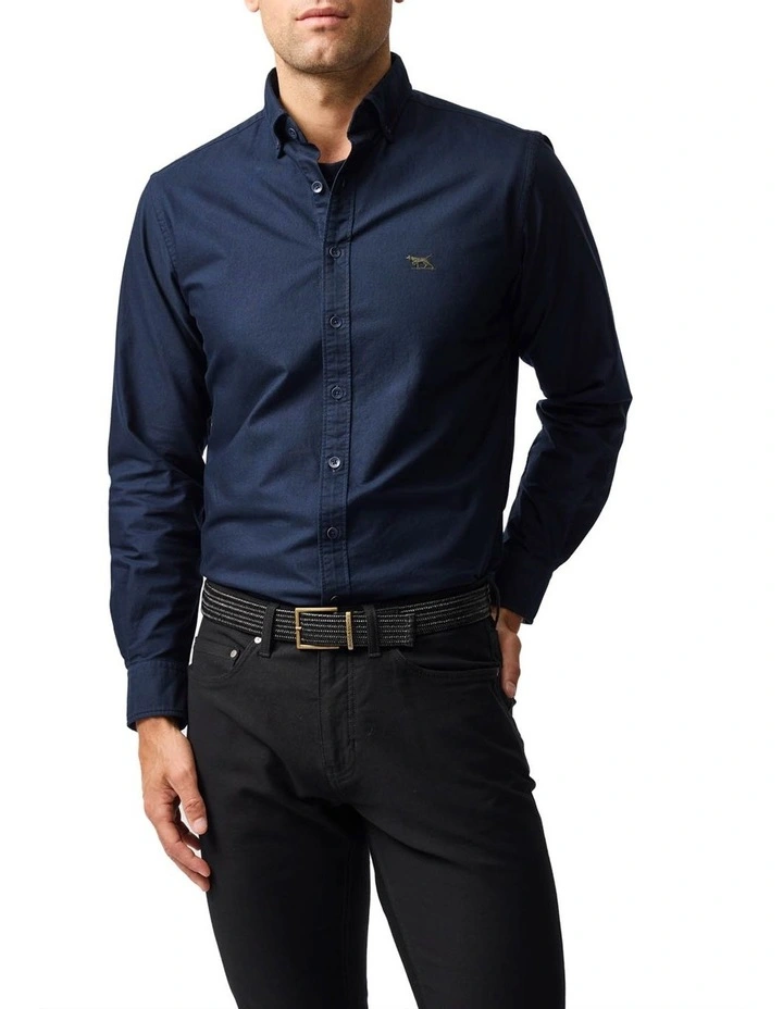 Gunn Oxford Long Sleeve Sports Fit Shirt in Ink image 1