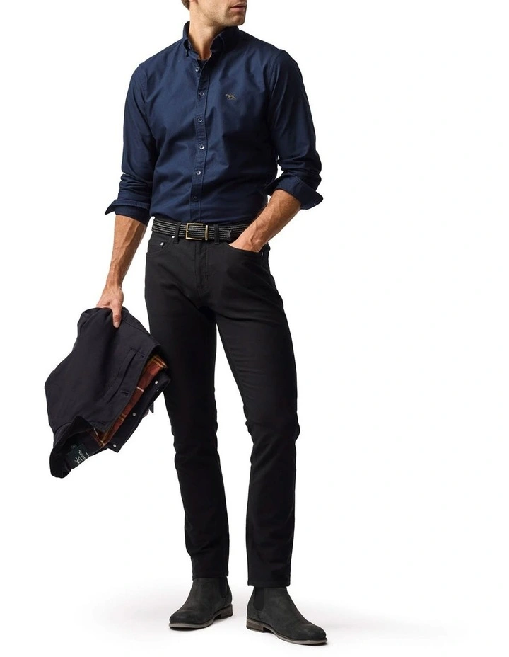 Gunn Oxford Long Sleeve Sports Fit Shirt in Ink image 2