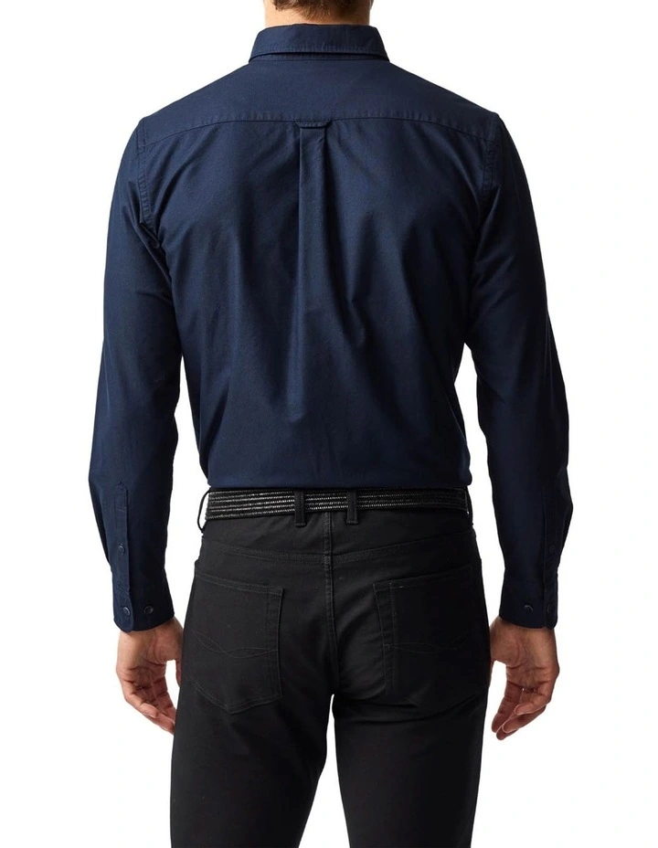 Gunn Oxford Long Sleeve Sports Fit Shirt in Ink image 3