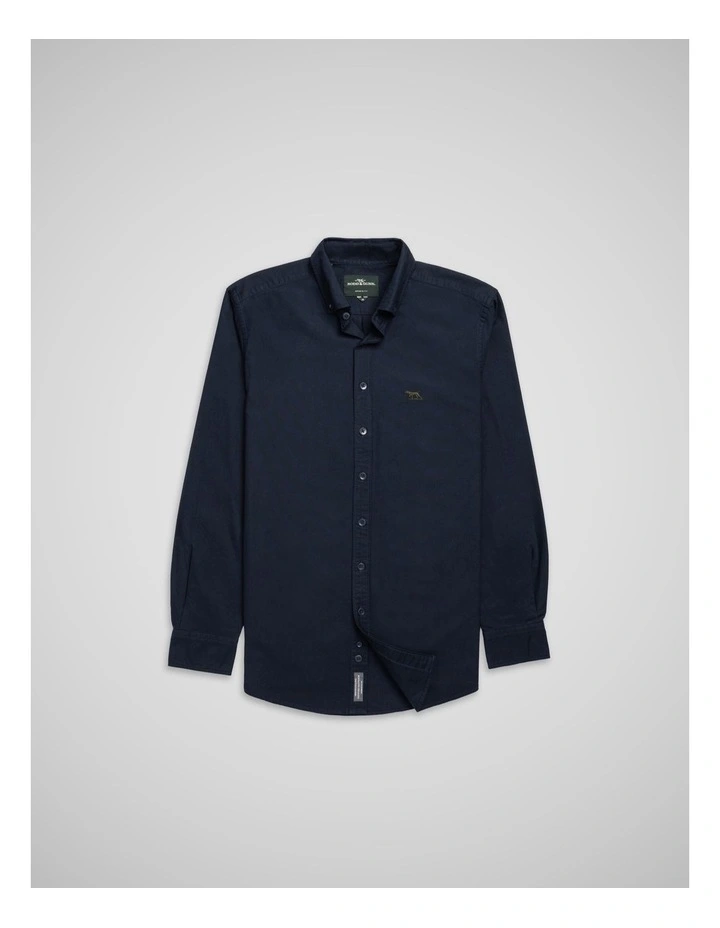 Oxford Long Sleeve Sports Fit Shirt in Ink image 4