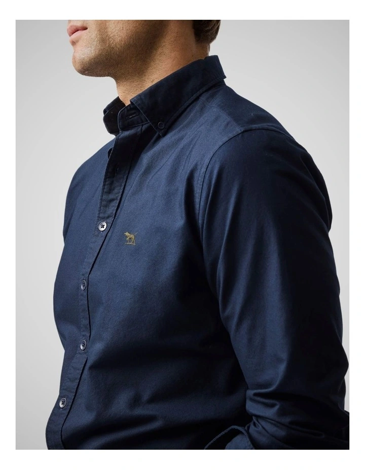 Oxford Long Sleeve Sports Fit Shirt in Ink image 6