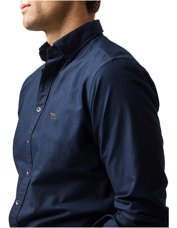 Gunn Oxford Long Sleeve Sports Fit Shirt in Ink image 6