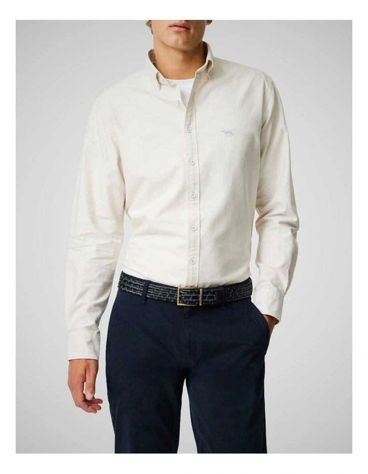 Oxford Long Sleeve Sports Fit Shirt in Natural image 1