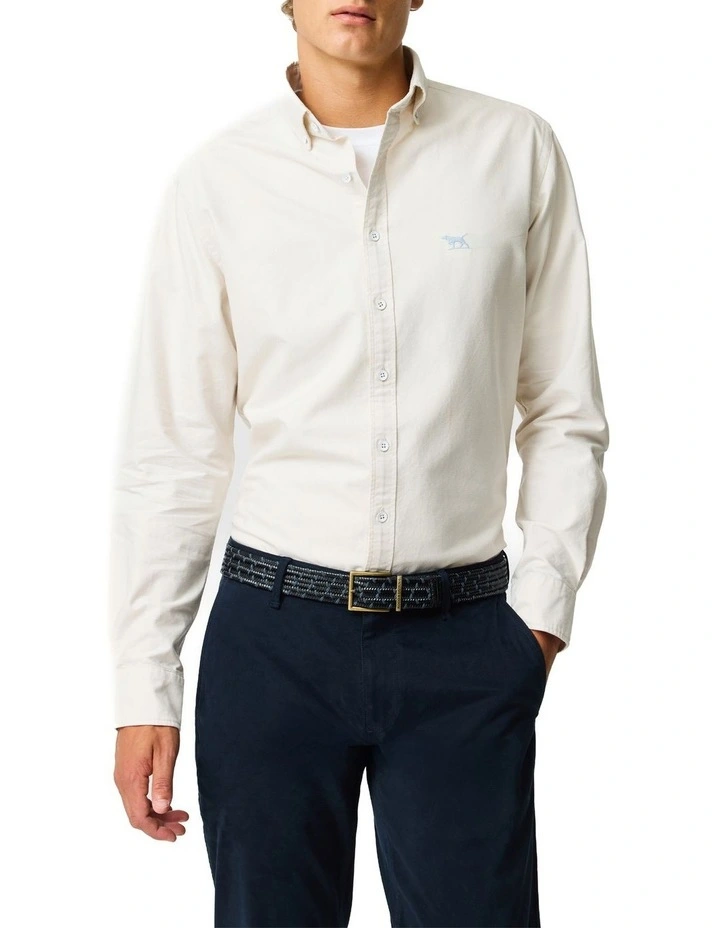 Gunn Oxford Long Sleeve Sports Fit Shirt in Natural image 1