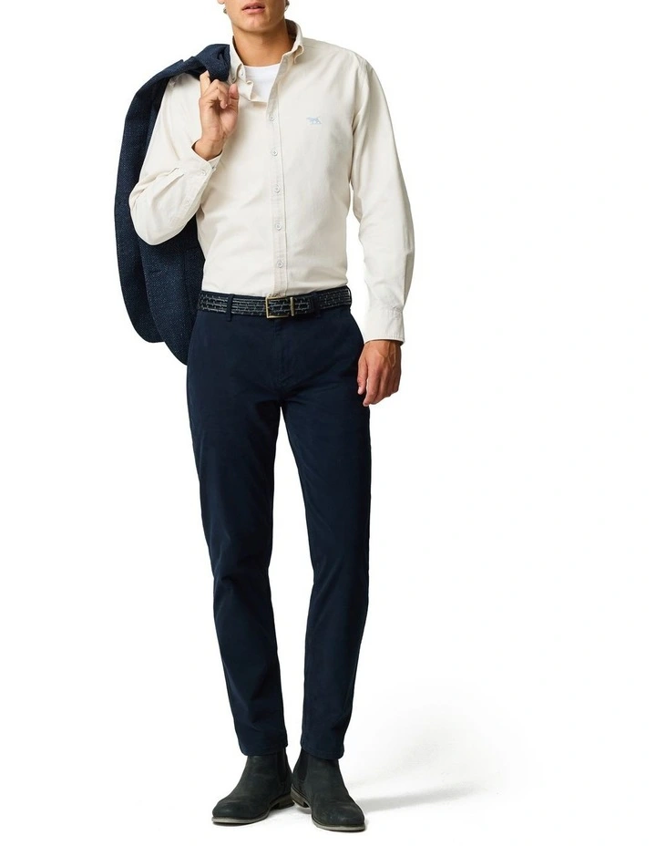 Gunn Oxford Long Sleeve Sports Fit Shirt in Natural image 2