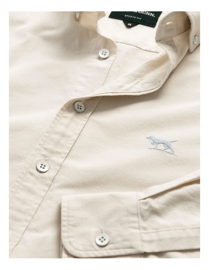 Oxford Long Sleeve Sports Fit Shirt in Natural image 5