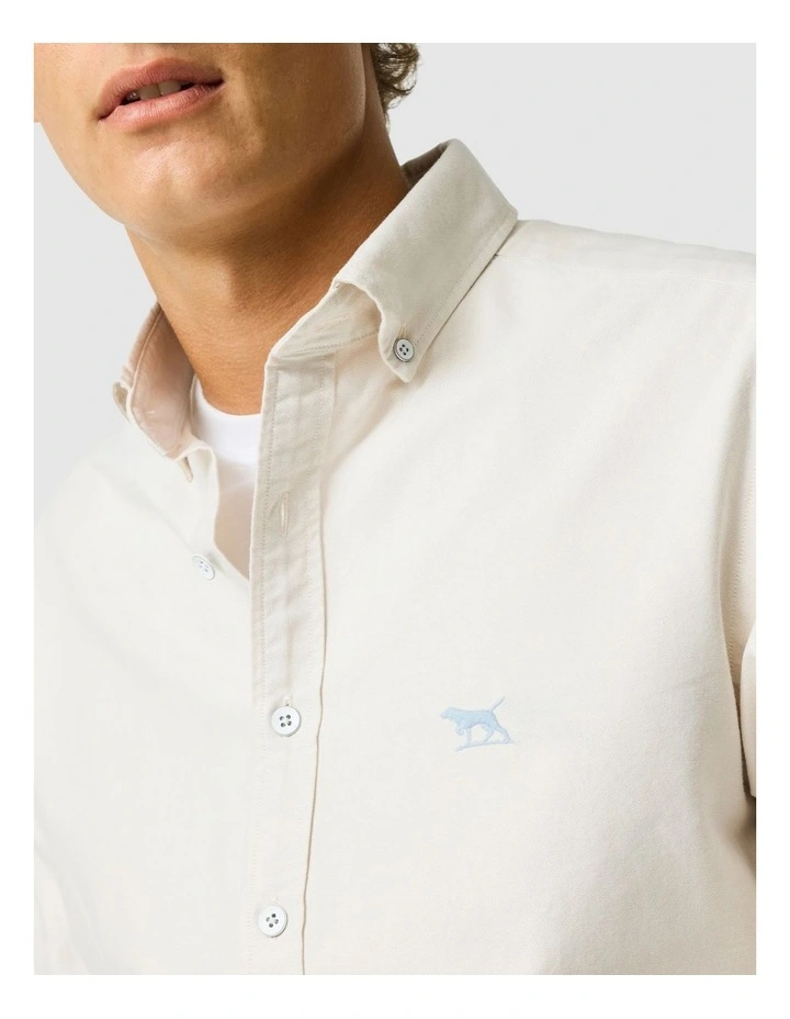 Oxford Long Sleeve Sports Fit Shirt in Natural image 6