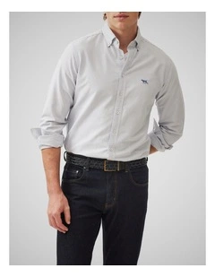 Oxford Lakeside Stripe Long Sleeve Sports Fit Shirt in French Navy