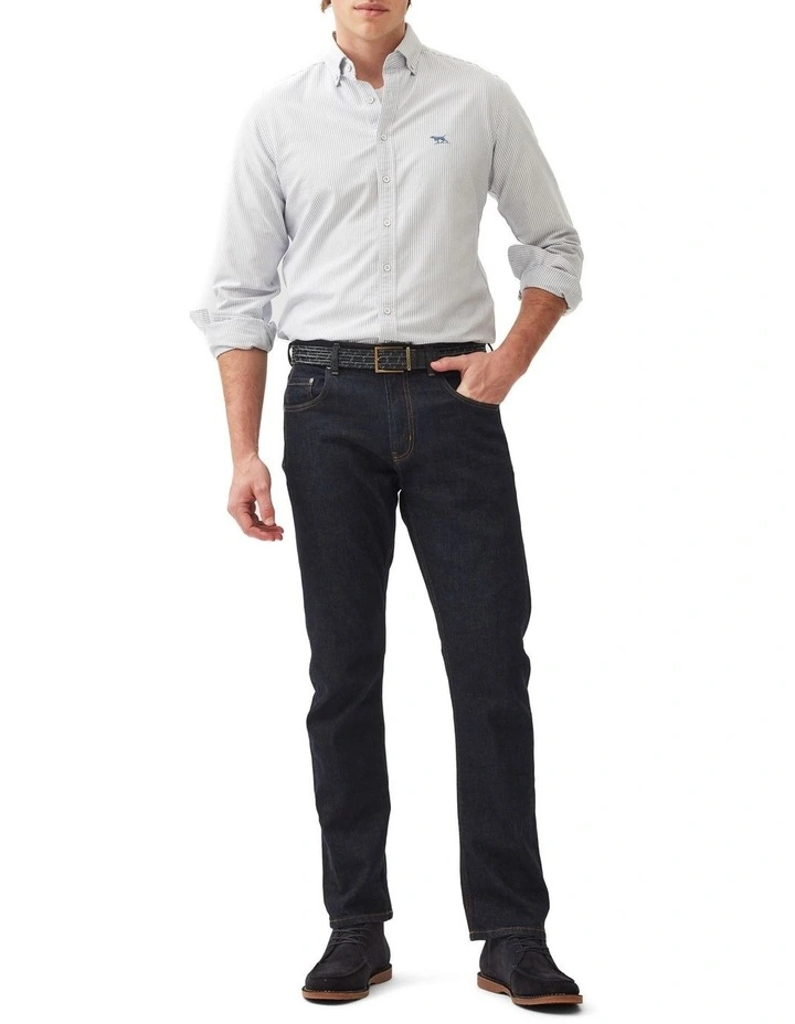 Gunn Oxford Stripe Long Sleeve Sports Fit Shirt in French Navy image 2