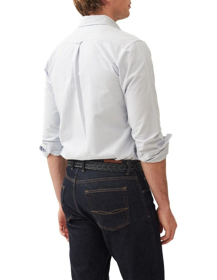 Gunn Oxford Stripe Long Sleeve Sports Fit Shirt in French Navy image 3