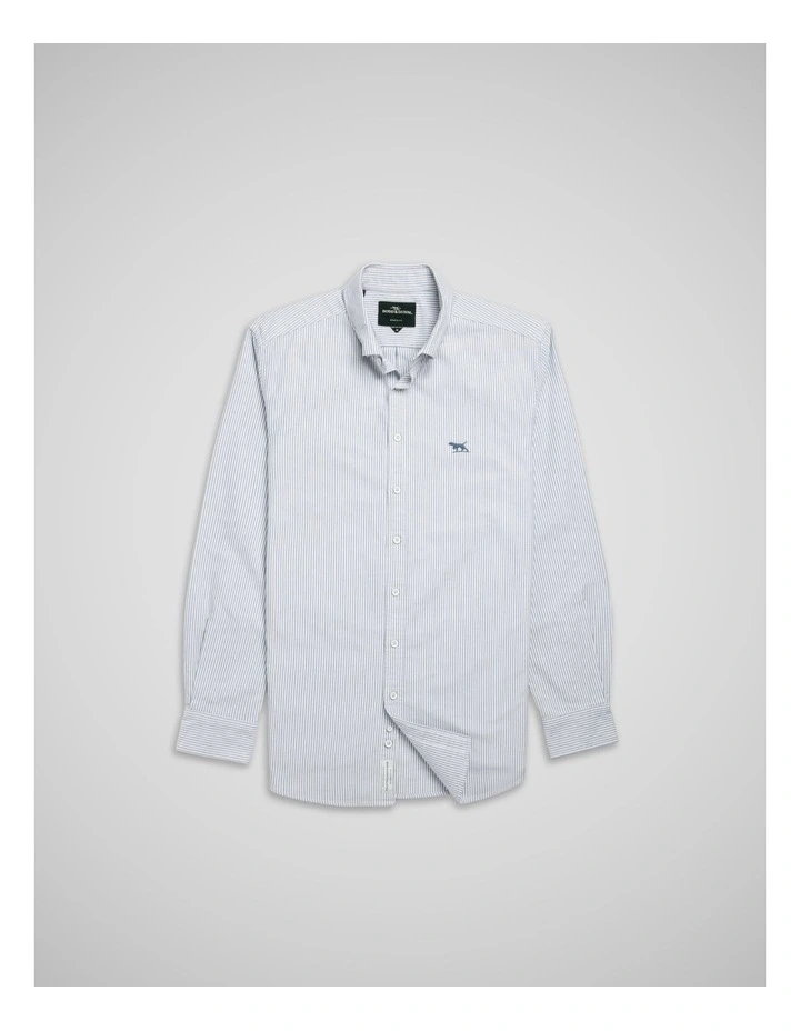 Oxford Lakeside Stripe Long Sleeve Sports Fit Shirt in French Navy image 4