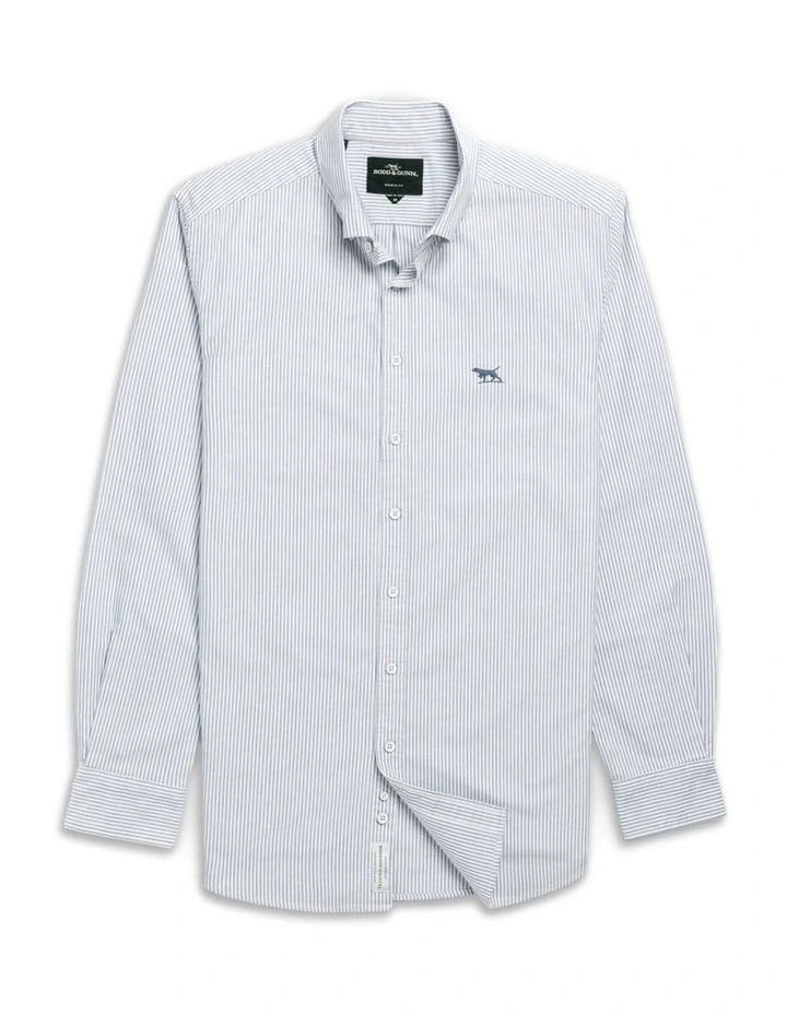 Gunn Oxford Stripe Long Sleeve Sports Fit Shirt in French Navy image 4